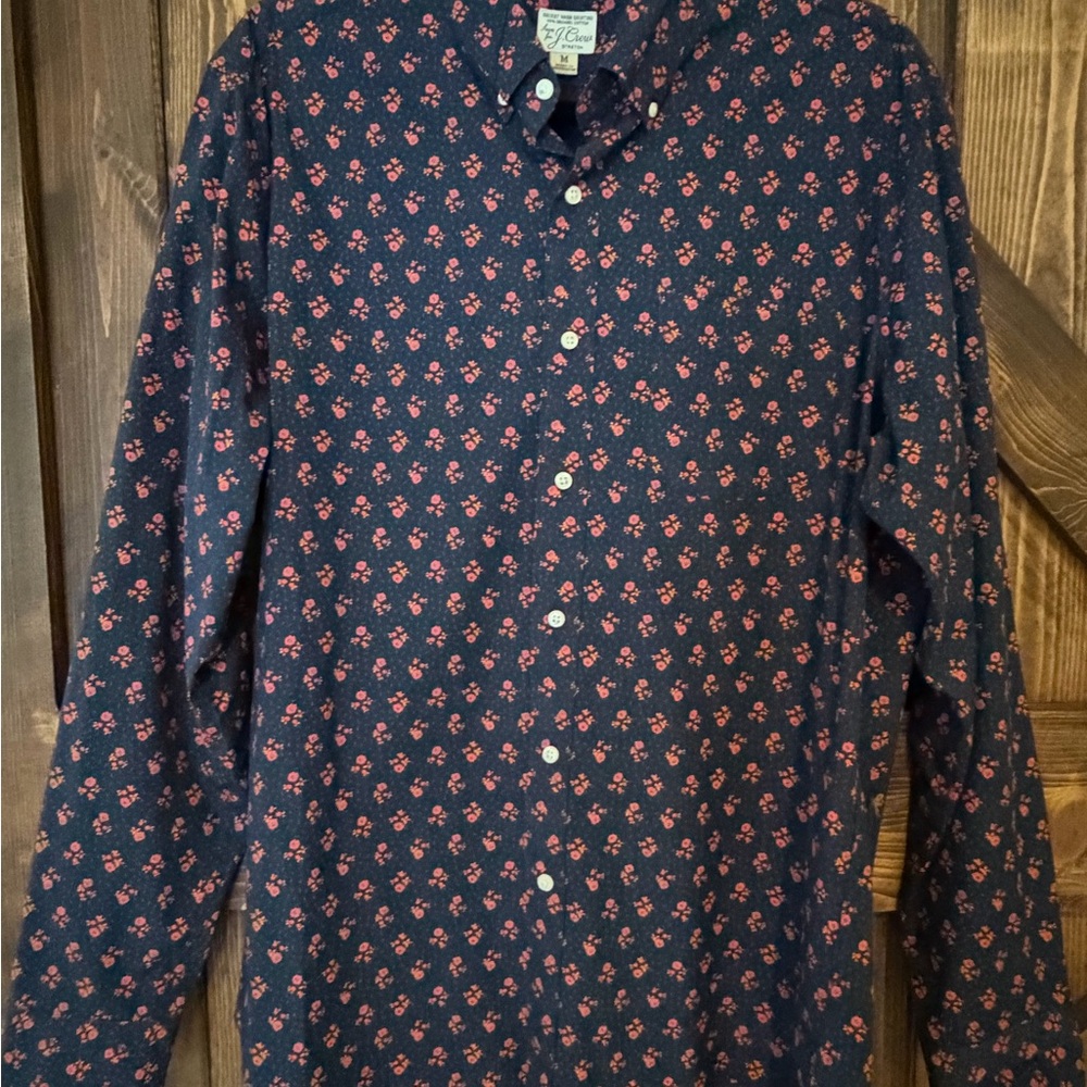 J. Crew Dark Blue and Red Floral Shirt